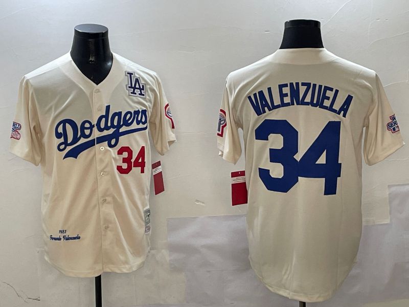 Men Los Angeles Dodgers 34 Valenzuela Cream Throwback Game 2025 Nike MLB Jersey style 3133